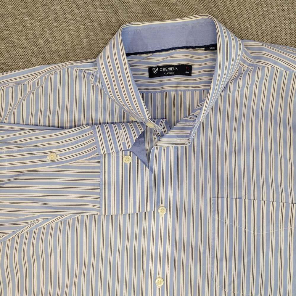 Cremieux Classics Mens XL Blue White Striped Long Sleeve Button Down Shirt